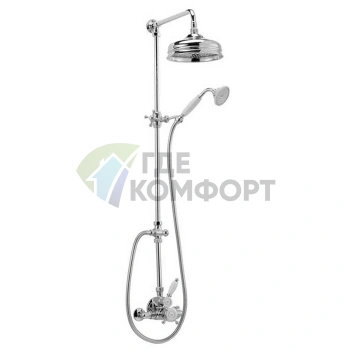 Настенная душевая система HUBER Victorian с термостатом, верхним и ручным душем, матовый никель (590.VN32H.AC Акция) - фото 1