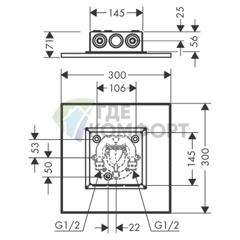 Потолочный душ AX ShowerSolution 300x300 мм с 2 форсунками в хроме (35321000) - фото 2