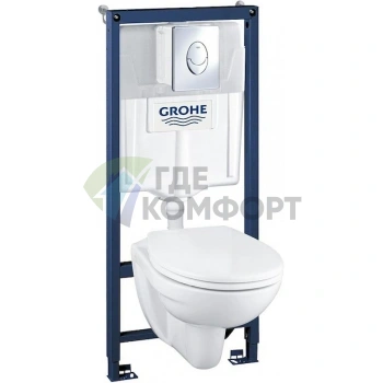 Подвесной унитаз Grohe Solido с инсталляцией и кнопкой смыва - фото 1