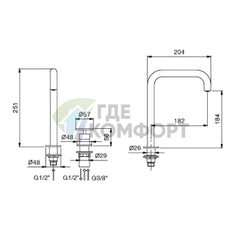 Смеситель для раковины Fantini Fontane Bianche с двумя отверстиями, матовый графит (47 P5 P107W) - фото 2