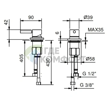 Смеситель для ванны Fantini Nostromo на борт, хром (50 02 E895) - фото 2