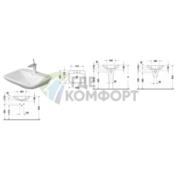 Раковина Duravit PuraVida без перелива с 1 отв под смеситель с глубокой чашей включая выпуск с керамической крышкой 600x465мм Цвет Белый - фото 2