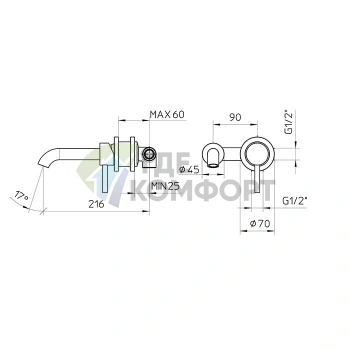 Настенный встраиваемый смеситель Bossini Oki с изливом 22 см, хром (Z005302.030) - фото 2