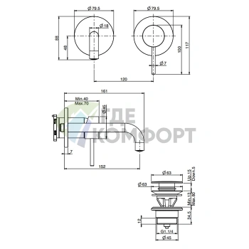 Настенный однорычажный смеситель FIMA Carlo Frattini SPILLO UP с донным клапаном, хром (F3051NX9CR) - фото 2