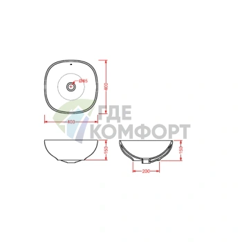 Раковина Artceram NF накладная на столешницу 40х40 см с без отв под смесительитель со слив переливом цвет белый - фото 2