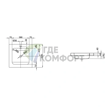 Раковина BETTEOne встраиваемая на столешницу 53x53x9 см с 1 отв под смеситель с переливом цвет белый - фото 2