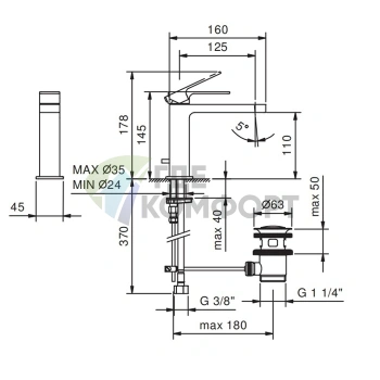 Смеситель Fantini Mint для раковины с донным клапаном, хром (34 02 F004F) - фото 2
