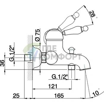 Смеситель для ванны и душа CISAL Arcana Empress: настенный однорычажный, хром (EM00013021) - фото 2