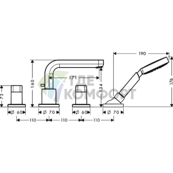 Смеситель Hansgrohe Metris S для установки на борт ванны 31446000 - фото 2
