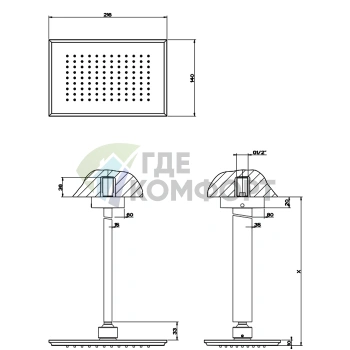 Потолочный душ Gessi Eleganza с регулировкой высоты 115–1865 мм в цвете Finox (46150#149) - фото 2