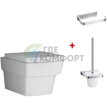 Комплект BelBagno Mattino: крышка-сиденье BB2007SC с микролифтом, подвесная чаша и ершик Art-Max Maxima