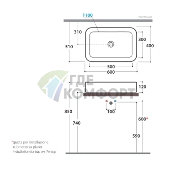 Раковина Globo Stone накладная 60х40х11см белая - фото 2