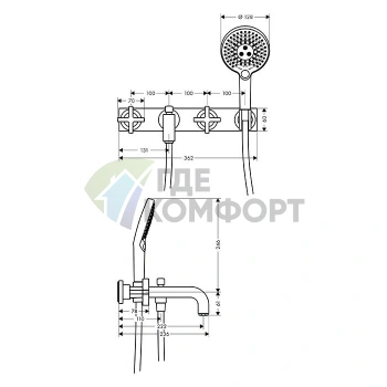 Смеситель для ванны AX Citterio в шлифованном никеле с хромом (39441820) - фото 2