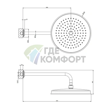 GESSI VENTI20: Верхний душ с настенным держателем в эксклюзивном покрытии Brass PVD (328/389 мм) (65149#710) - фото 2