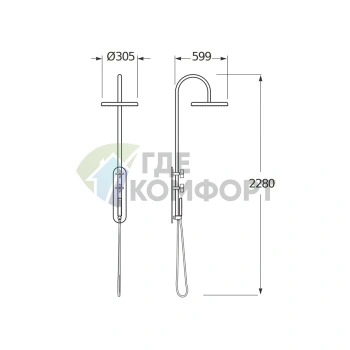 Душевая стойка Armani Roca Baia со встраиваемым термостатом и верхним душем (7.5A97.7.6VC.0) - фото 2