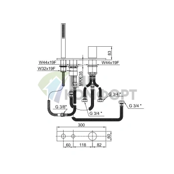 Смеситель Fantini Milano для борта ванны с ручным душем (матовая натуральная сталь) (31 93 3067) - фото 2