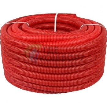 Труба гофрированная из полиэтилена 32 для труб диаметром 27, красная бухта 50 м Stout - фото 1