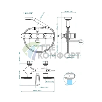 Настенный смеситель для ванны THG CORVAIR FIOR DI BOSCO с ручным душем, хром (U8L-A02-13B) - фото 2