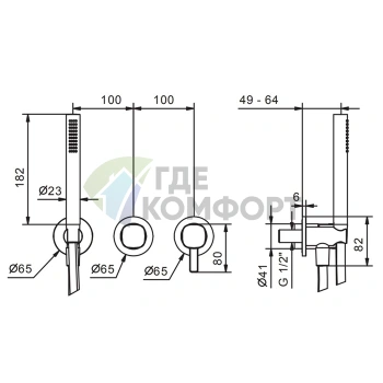 Смеситель для душа Fantini Lame встраиваемый, на 2 выхода, с ручным душем, хром (24 02 M184B) - фото 2