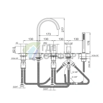 Смеситель для ванны Fantini Venezia с ручным душем, цвет Matt Copper PVD (29 P9 N465S) - фото 2