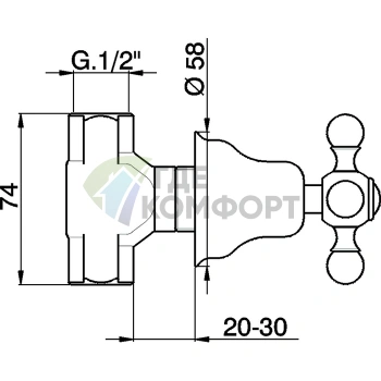 Запорный вентиль CISAL Arcana Ceramic 1/2 F, хром (AC00031021) - фото 2