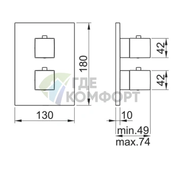 Внешняя часть термостата Almar SQUARE CORE на 2 потребителя, хром (E176822.CR) - фото 2