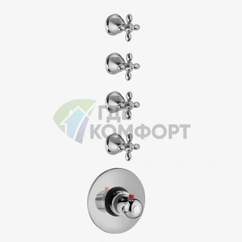 Термостатический встроенный смеситель для душа FIMA Carlo Frattini Fimatherm Olivia с 4 запорными вентилями, хром (F5043X4CR) - фото 1