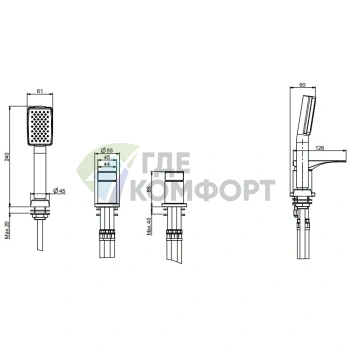 Смеситель для ванны FIMA|Carlo Frattini Quad двойной накладной с душевым комплектом, хром (F3734/1CR) - фото 2