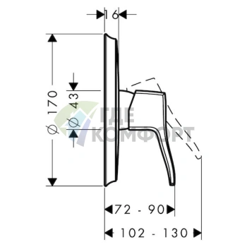 Смеситель для душа Hansgrohe Metris Classic 31676000: настенный монтаж - фото 2
