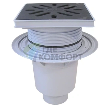 Трап HL616 с пластиковой решеткой 226х226-незамерзающим запахозапирающим устройством и вертикальным выпуском DN110/DN60 - фото 1