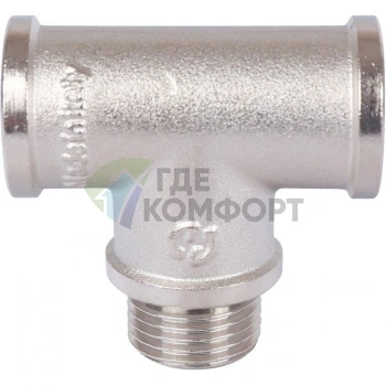 Тройник латунный ВНВ 1/2x1/2x1/2, никелированный Stout (Стоут) - фото 3