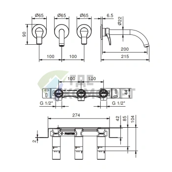 Смеситель для раковины Fantini AL/23 встраиваемый, хром (26 02 B913B) - фото 2