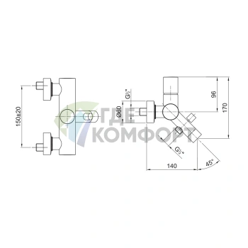 Настенный смеситель для ванны Fantini Nostromo с ручным душем и изливом 140 мм, хром (50 02 1615) - фото 2