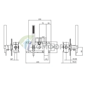 Встраиваемый смеситель для душа Fantini Mint на 2 выхода с ручным душем, хром (34 02 F084B) - фото 2