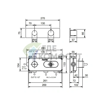 Термостатический смеситель для душа FANTINI встраиваемый, матовый графит (87 P5 G573B) - фото 2