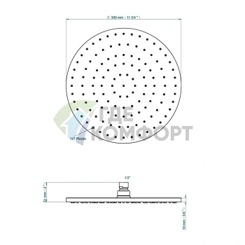 Верхний душ THG 300 мм в элегантном цвете Soft Matt Gold (G00-F31-280EP) - фото 2