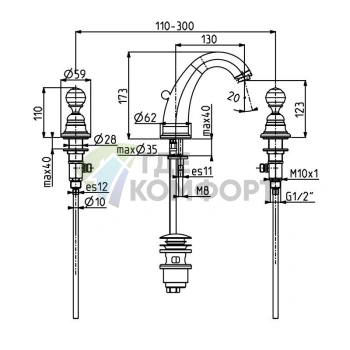 Смеситель для раковины Carlo Frattini Elizabeth Chic на 3 отверстия с донным клапаном в хроме (F5101CCR) - фото 2