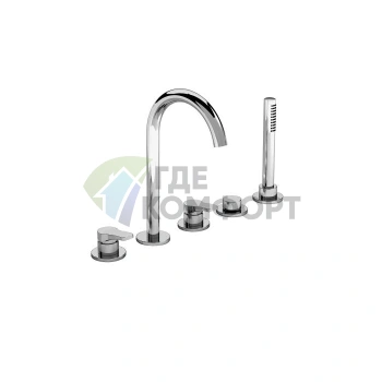 Смеситель Fantini AL/23 для установки на борт ванны, 5 отверстий, излив 160 мм, хром (26 02 B265) - фото 1