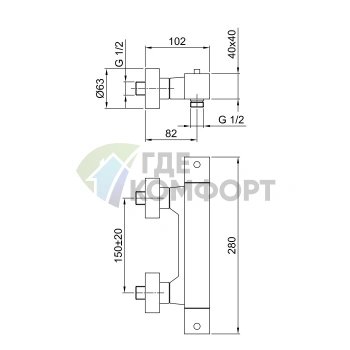 Настенный термостатический смеситель для душа Fantini Mint без душевого набора, хром (34 02 F030) - фото 2