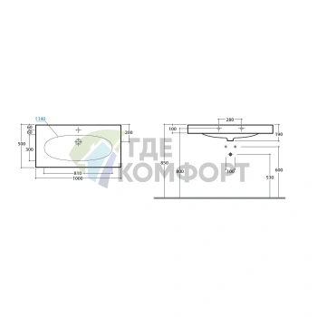 Раковина Globo Bowl+ подвесная 100х50х19см белая - фото 2