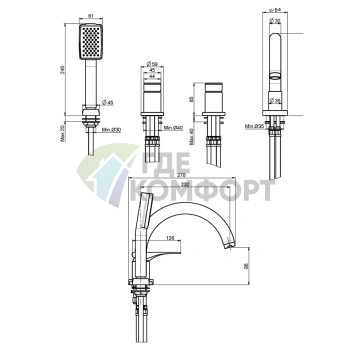 Двойной смеситель для ванны FIMA|Carlo Frattini Quad с изливом и душевым комплектом, хром (F3734CR) - фото 2