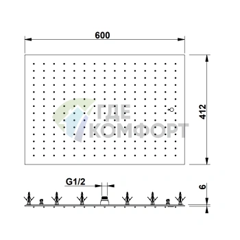 Верхний душ Bongio Soffioni прямоугольный 60x41 см, черный (00888NE64) - фото 2