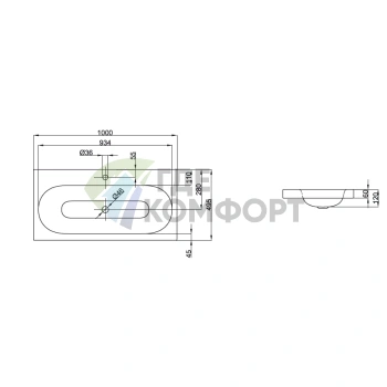 Раковина BETTE COMODO встраиваемая на столешницу 100х49 5х12 см эмалированная с 1 отв под смесительитель и перелива с крепежами в компл цвет белый - фото 2