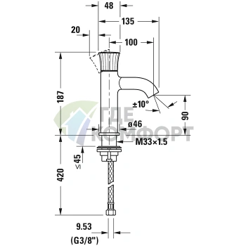 Смеситель для раковины Duravit White Tulip на одно отверстие без донного клапана, хром (WT1010002010) - фото 2