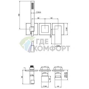 Смеситель FIMA Carlo Frattini ZETA встраиваемый однорычажный с душевым комплектом, черный матовый (F3989X8NS) - фото 2