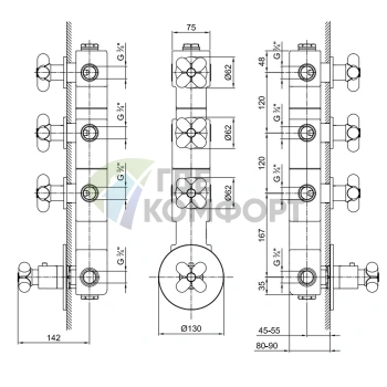 Встраиваемый термостат для душа Fantini I Balocchi на 3 источника, белый матовый (60 29 0603B) - фото 2