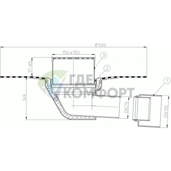 Кровельная воронка HL64BH c трапом и теплоизоляцией - фото 3