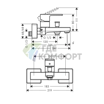 Встраиваемый смеситель для ванны Hansgrohe Vernis Shape с переключателем, хром (71450000) - фото 2