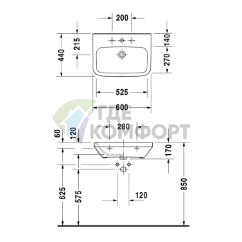 Медицинская раковина Duravit DuraStyle 600x440 мм без перелива, белая (2324600000) - фото 2