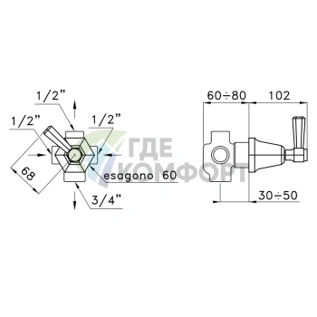 Встраиваемый переключатель для ванны и душа Stella Eccelsa 0/150 в роскошном золотом исполнении (EC 01200 AU00) - фото 2